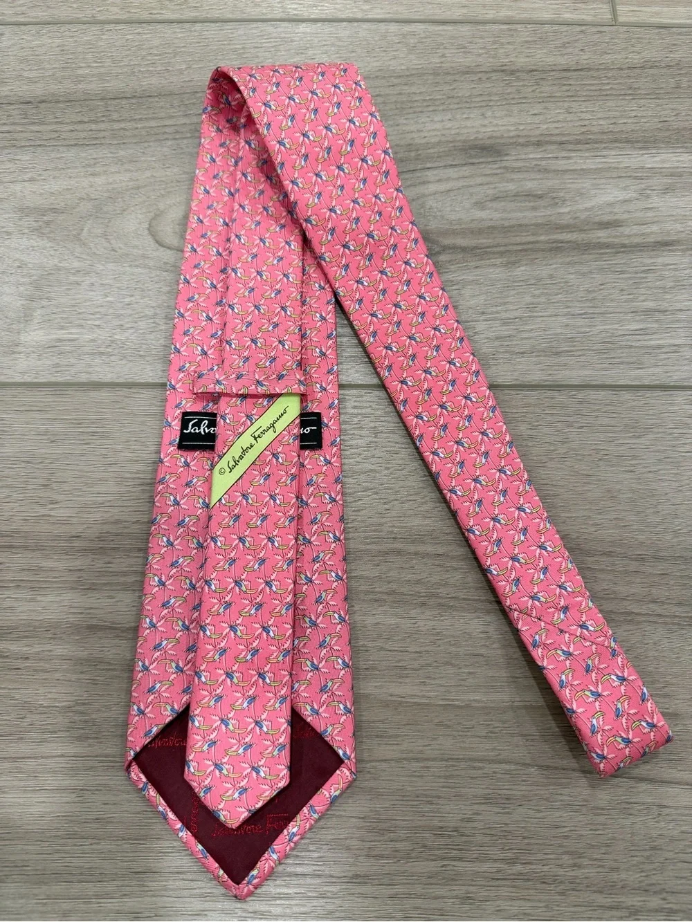 Salvatore Ferragamo Toucan Geometric Pattern Neck Tie Woven 100% Silk Designer